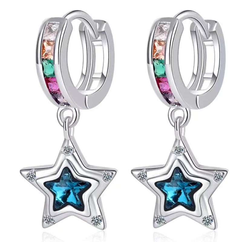 Vintage Heart Star Zircon Drop Dangle Earrings For Women Girl Luxury Fashion New Jewelry Ladies Gift Party сережки