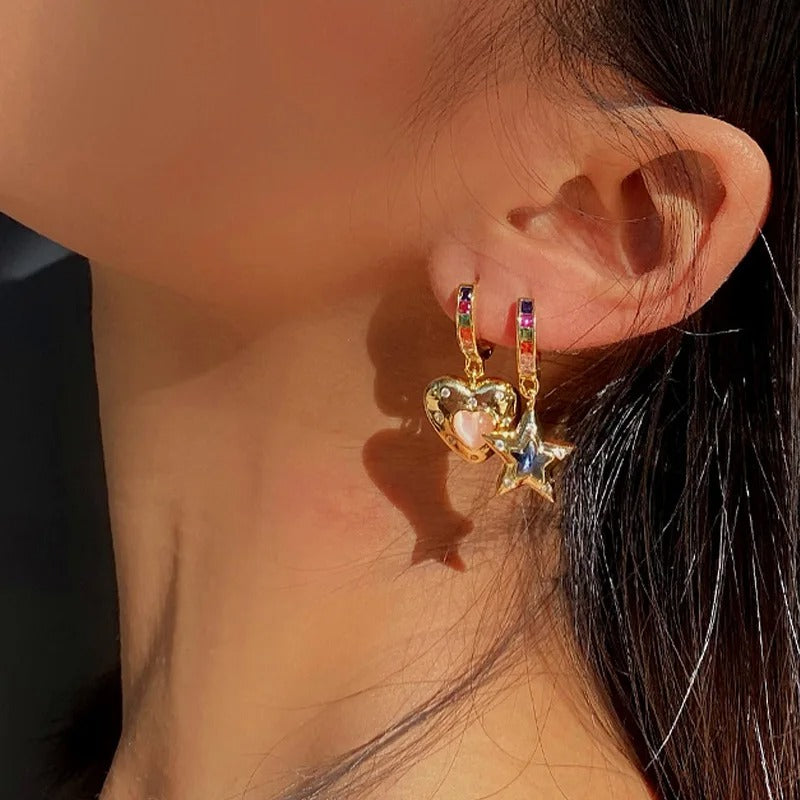 Vintage Heart Star Zircon Drop Dangle Earrings For Women Girl Luxury Fashion New Jewelry Ladies Gift Party сережки