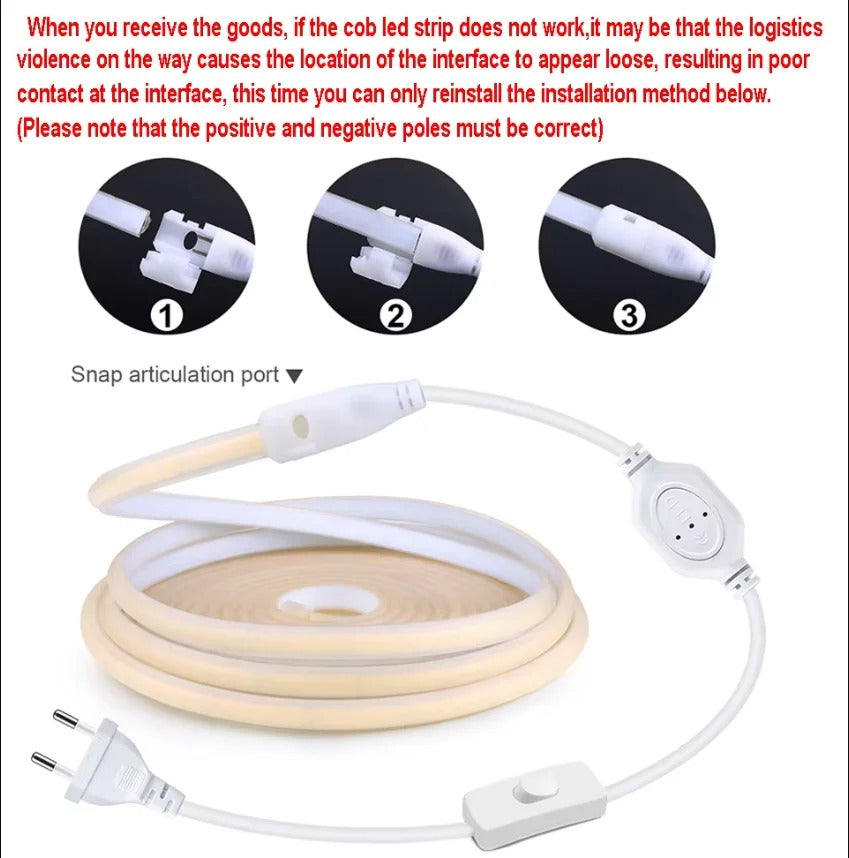 110V 220V Cob LED Tape Outdoor Waterproof Christmas Decor 5/10/20/30M Neon Led Strip with Switch Garden Lights For Kitchen Room