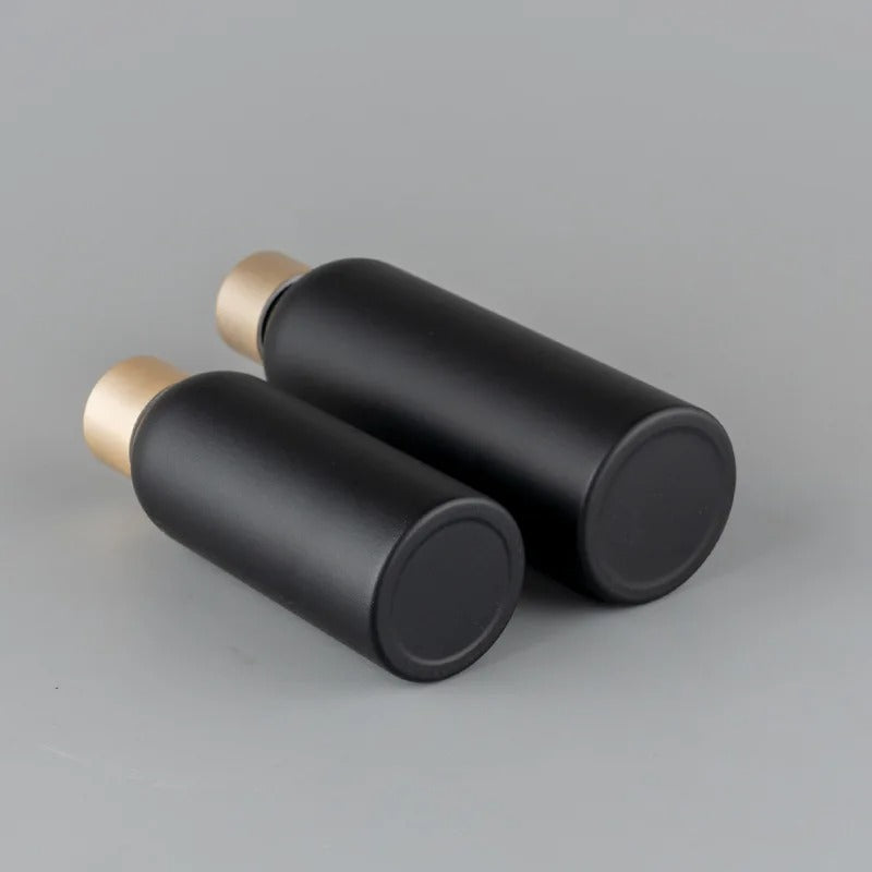 20/50 Pieces Matte Black Aluminum Bottle 50ml Refill Bottles Cosmetic Oil 100ml Black Aluminum Bottles With Golden Lid packaging