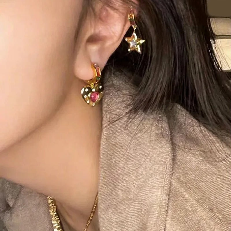 Vintage Heart Star Zircon Drop Dangle Earrings For Women Girl Luxury Fashion New Jewelry Ladies Gift Party сережки
