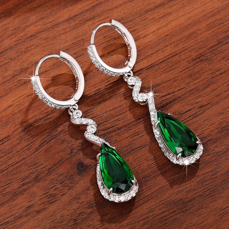 Huitan Luxury Pear Green Cubic Zirconia Earrings for Women Temperament Hanging Earrings Engagement Wedding Party Fashion Jewelry