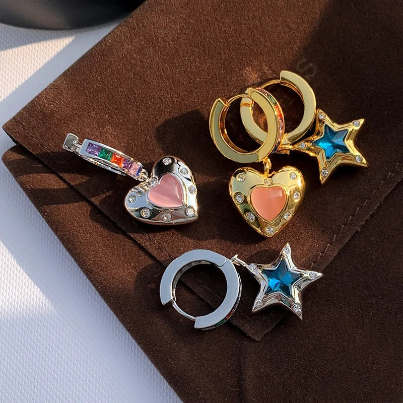 Vintage Heart Star Zircon Drop Dangle Earrings For Women Girl Luxury Fashion New Jewelry Ladies Gift Party сережки