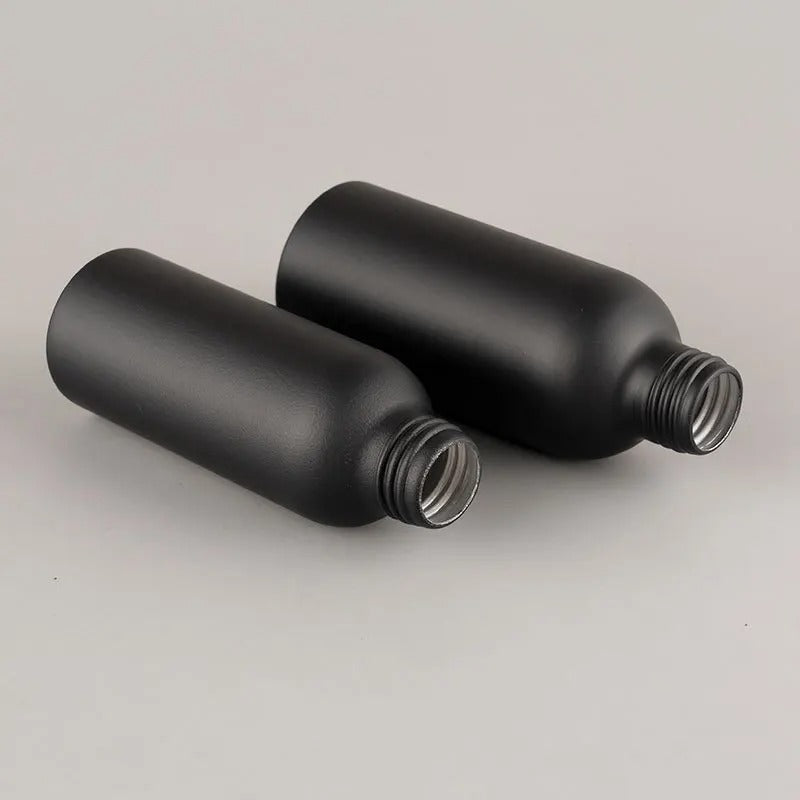 20/50 Pieces Matte Black Aluminum Bottle 50ml Refill Bottles Cosmetic Oil 100ml Black Aluminum Bottles With Golden Lid packaging