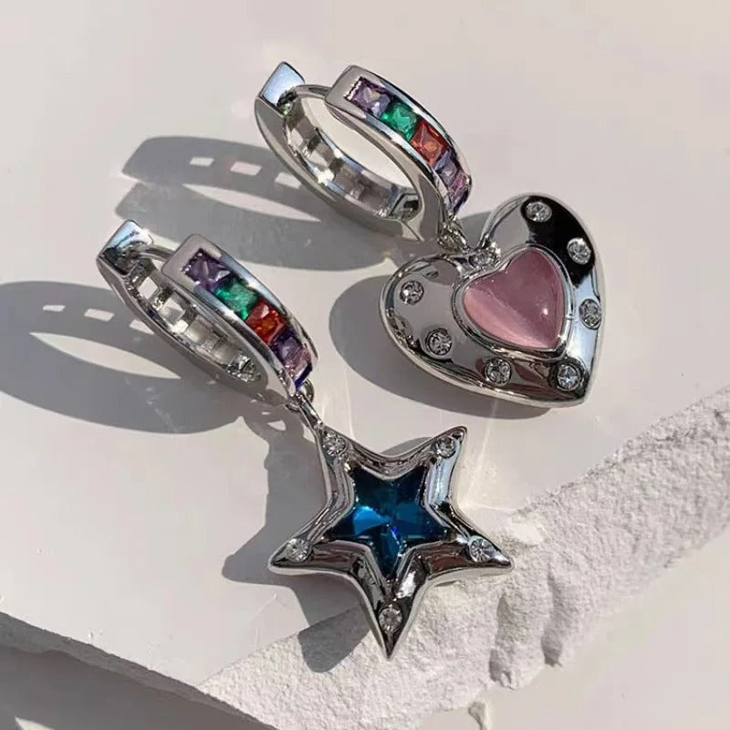 Vintage Heart Star Zircon Drop Dangle Earrings For Women Girl Luxury Fashion New Jewelry Ladies Gift Party сережки